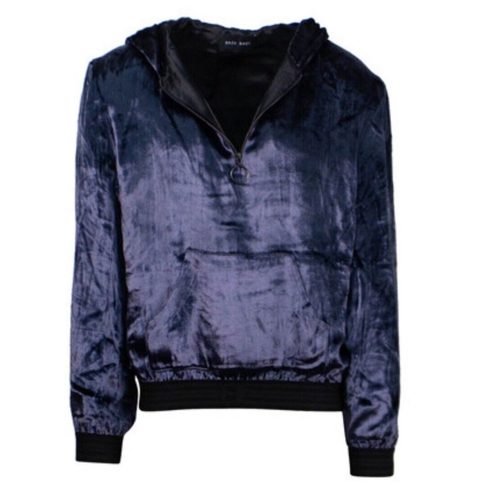 NWT Baja East Navy Velour Half Zip Long Sleeve Hooded Pullover Hoodie Sweater 2